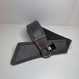 MAKEN Gray Leather Personalized Belt Womens Studded Chain Loop